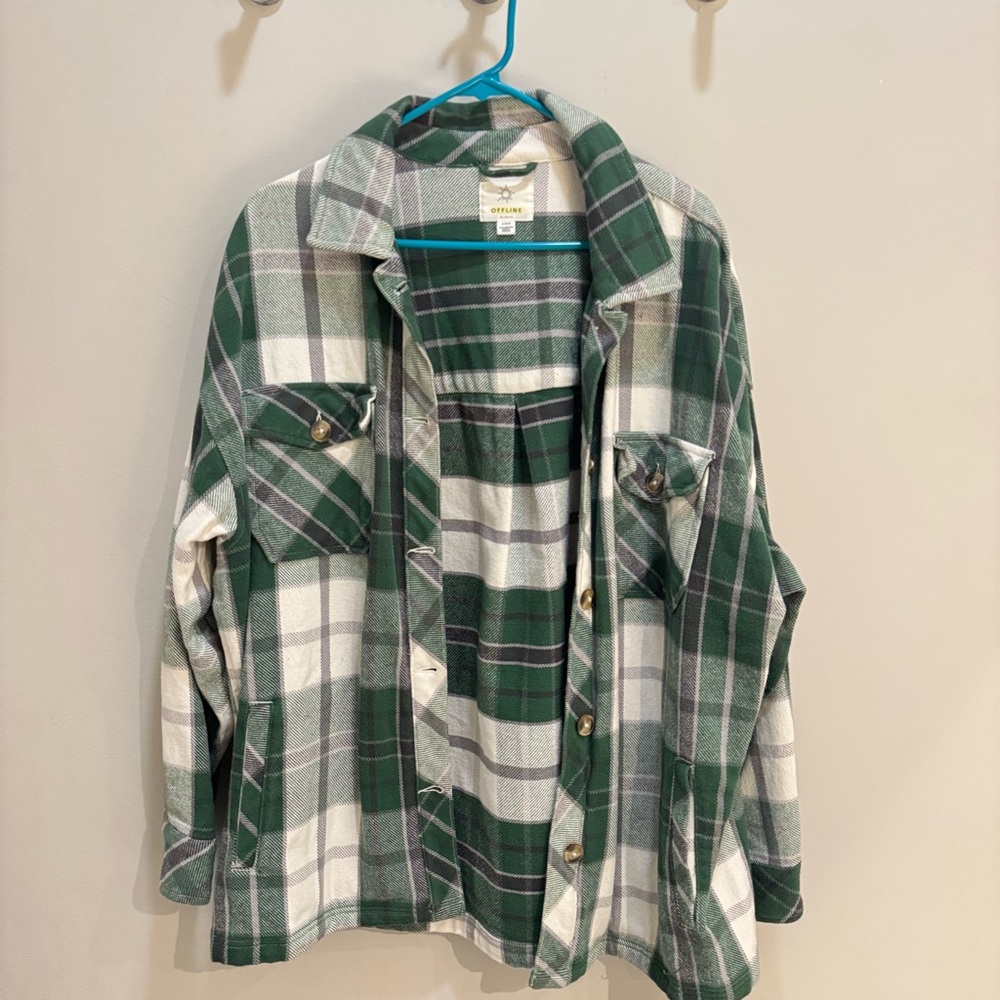 Offline by aerie Green and White Plaid Shacket / Jacket